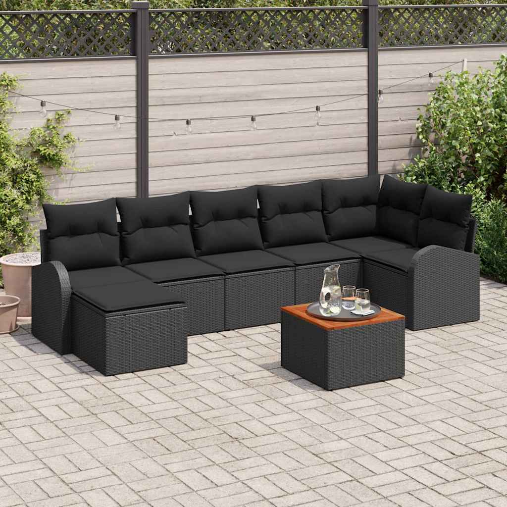 Gartensofa-set 8 stk. Schwarz Poly-Rattan