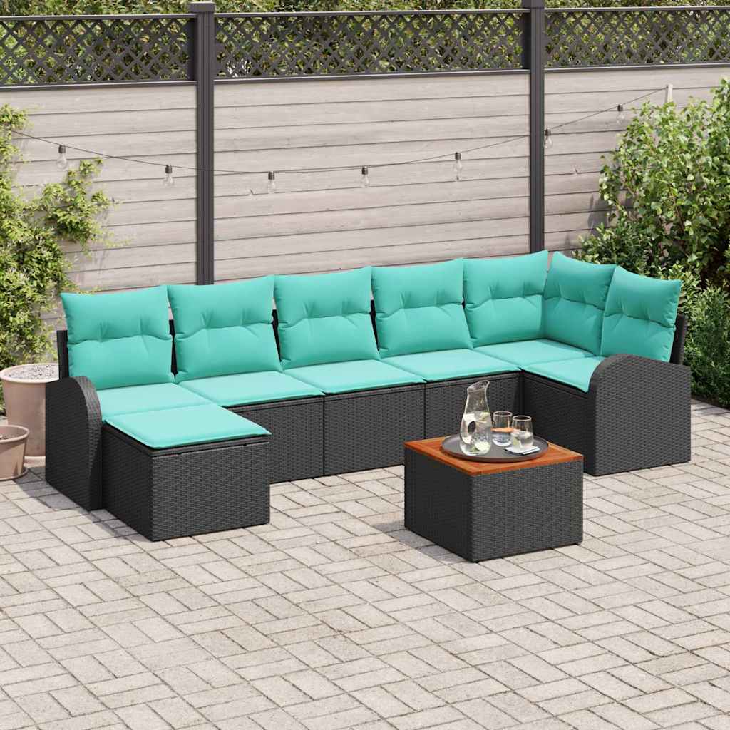 Gartensofa-set 8 stk. Schwarz und Türkis Poly-Rattan