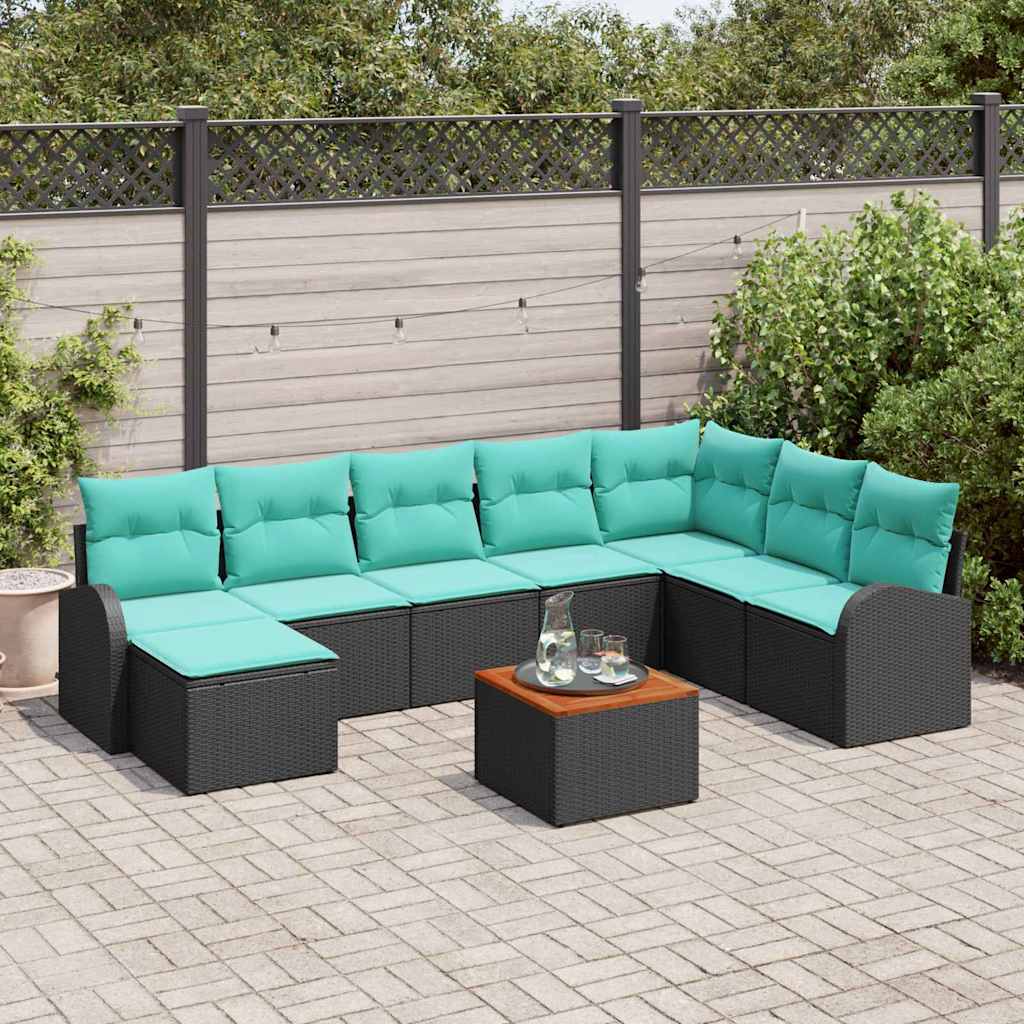 Gartensofa-set 9 stk. Schwarz und Türkis Poly-Rattan