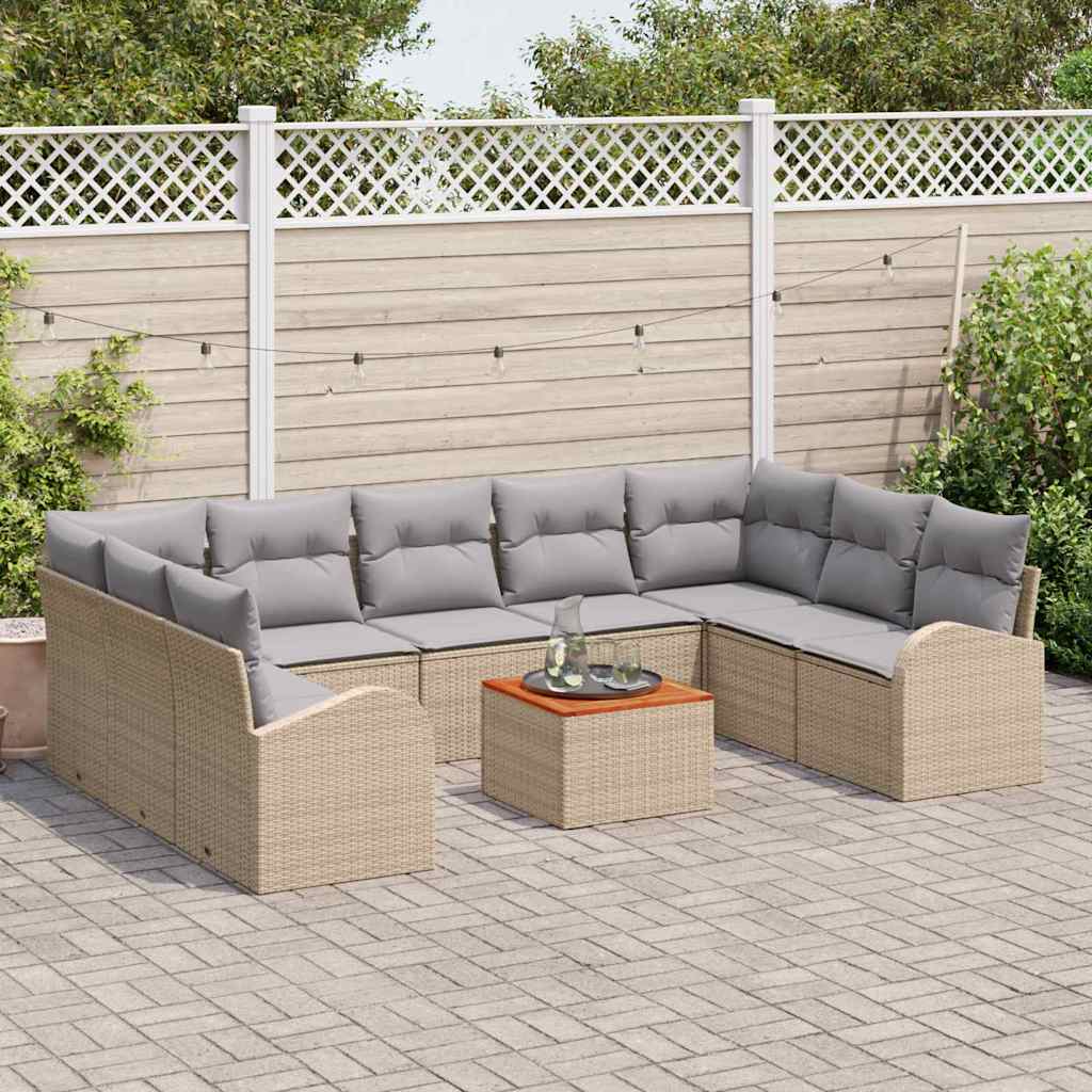 Gartensofa-set 10 stk. Beige und Hellgrau Poly-Rattan