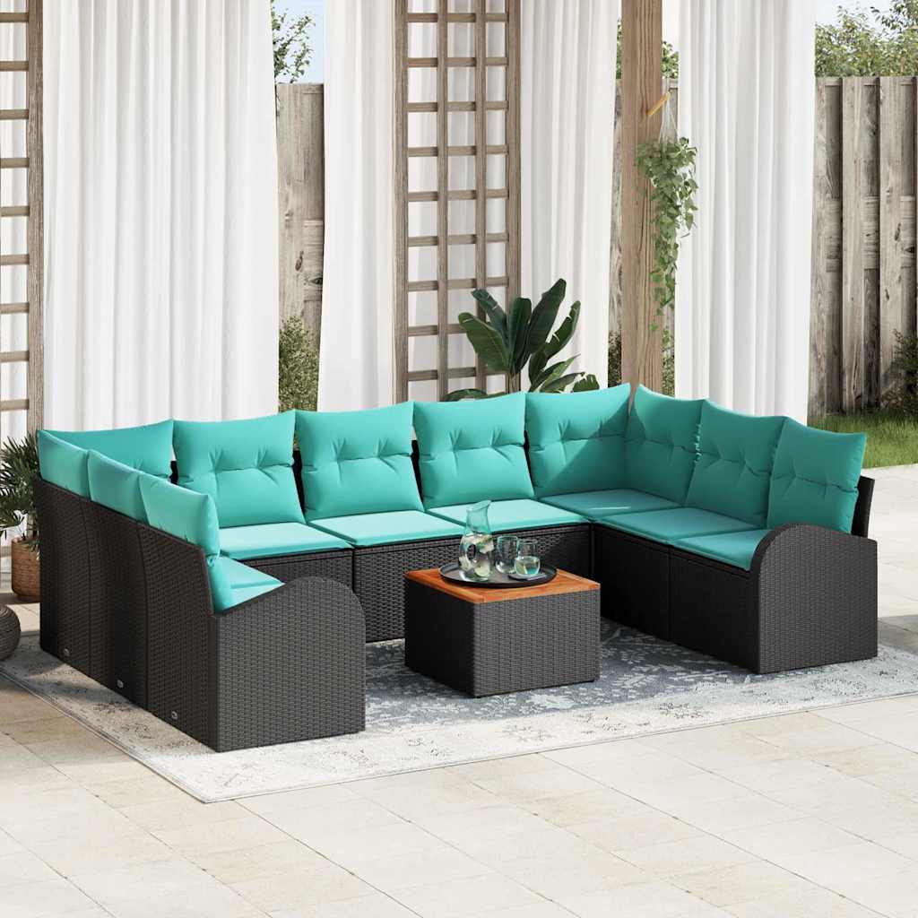 Gartensofa-set 10 stk. Schwarz und Türkis Poly-Rattan