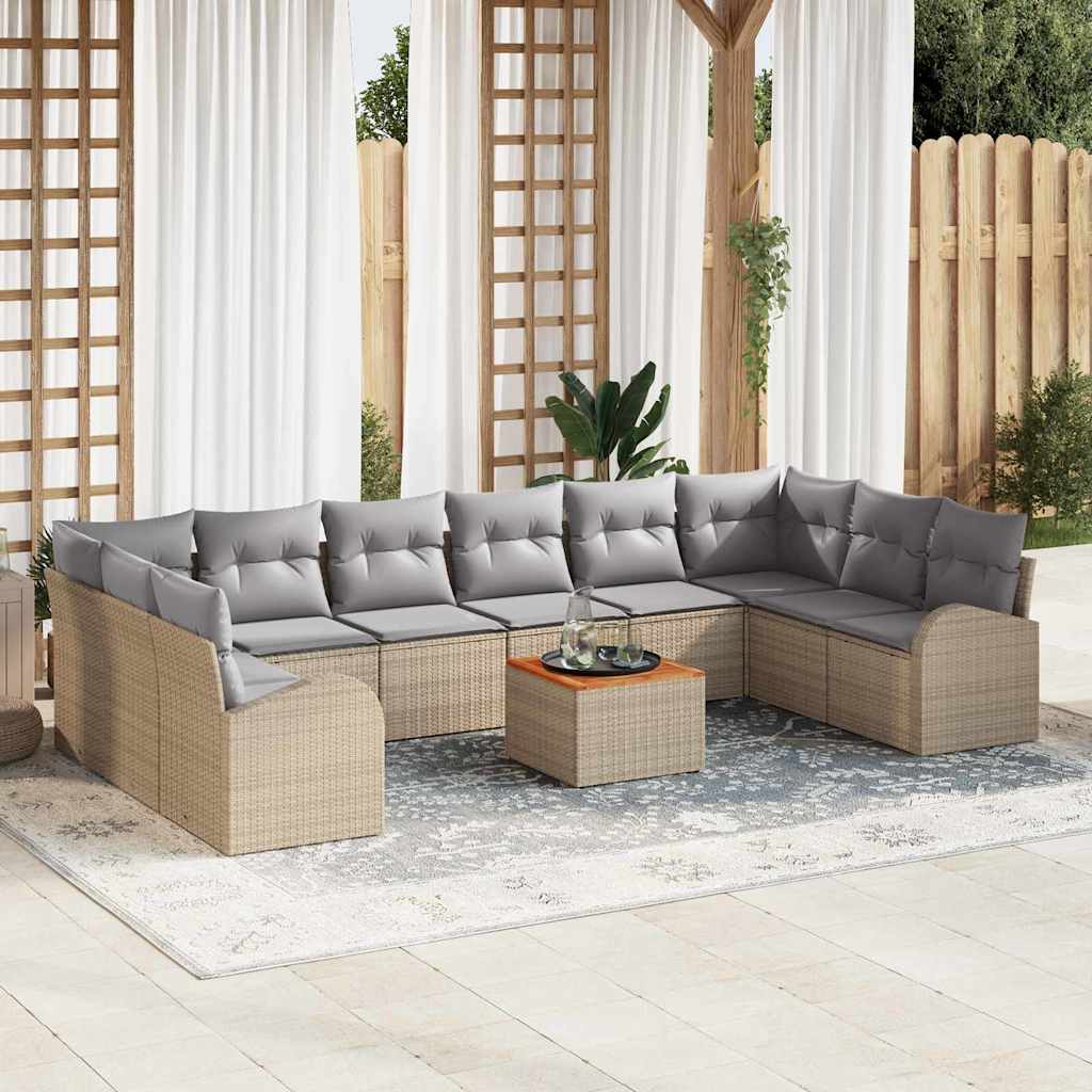 Gartensofa-set 11 stk. Beige und Hellgrau Poly-Rattan