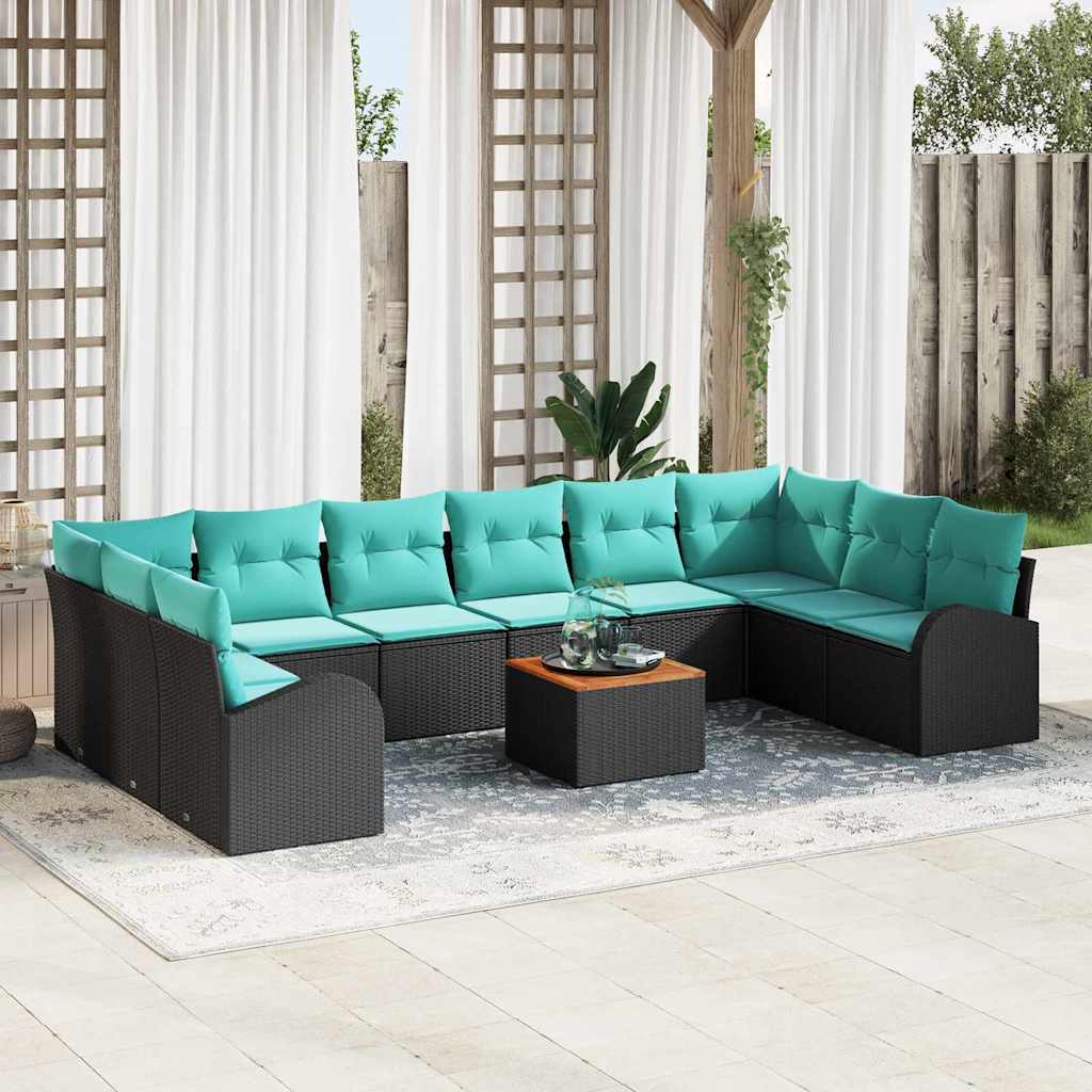 Gartensofa-set 11 stk. Schwarz und Türkis Poly-Rattan
