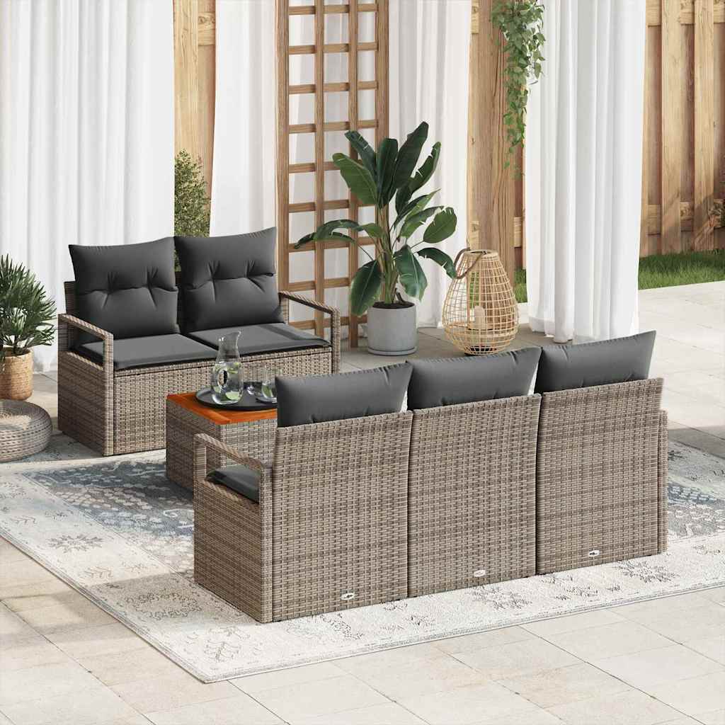 Gartensofa-set 6 stk. Grau Poly-Rattan