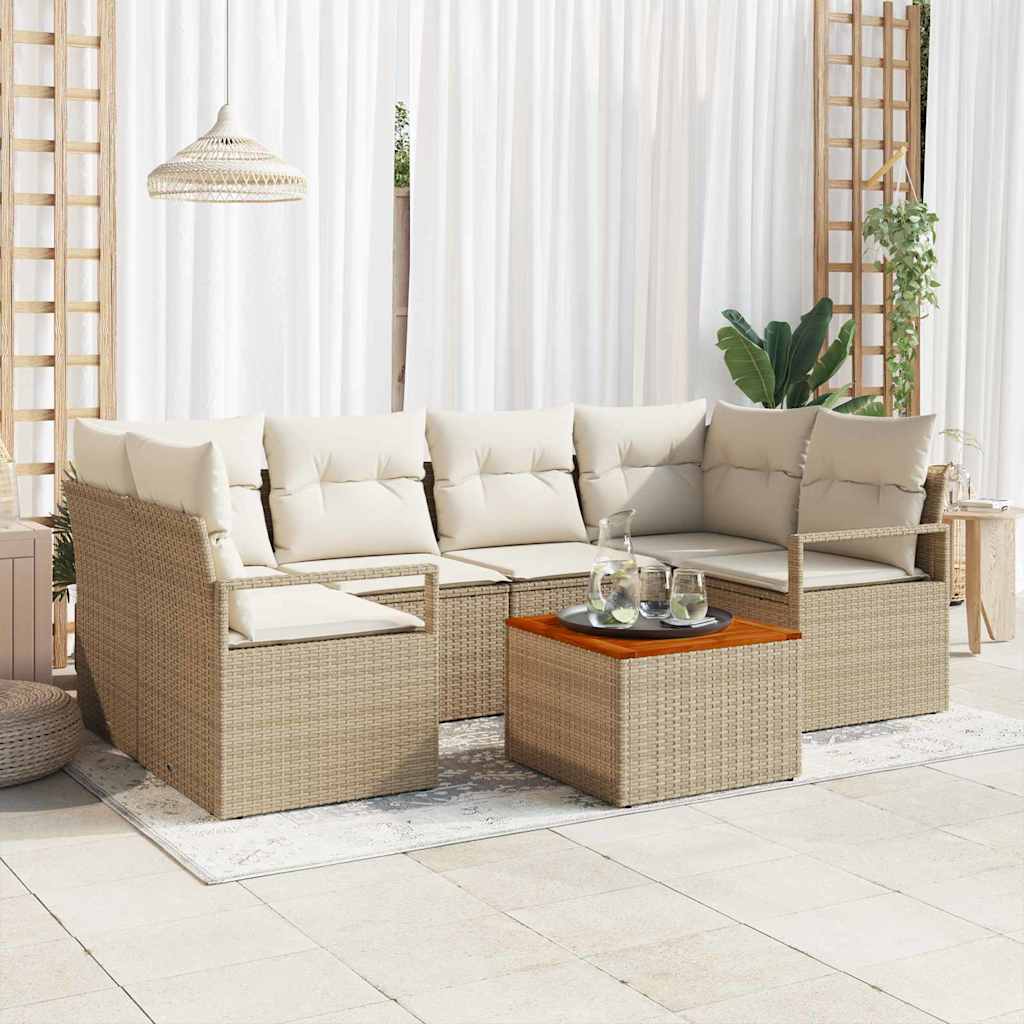 Gartensofa-set 7 stk. Beige und Creme Poly-Rattan