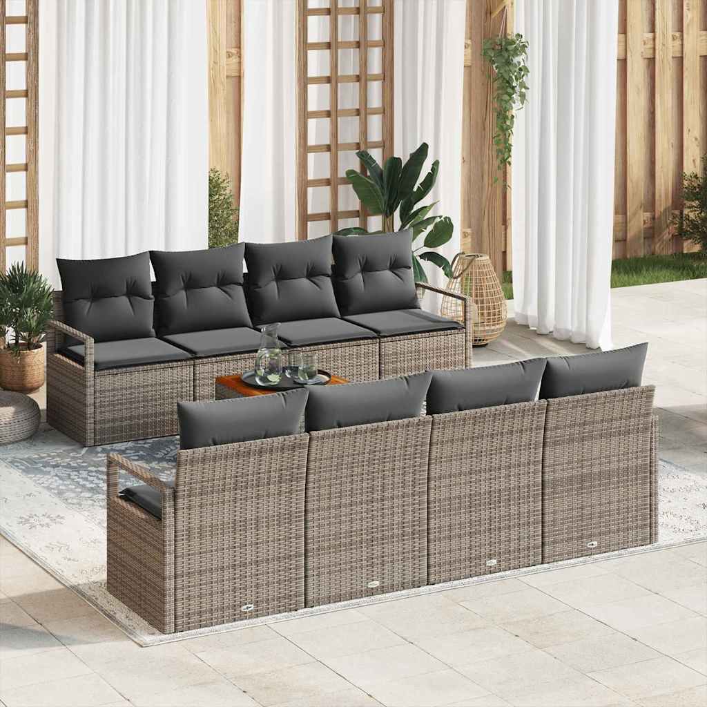 Gartensofa-set 9 stk. Grau Poly-Rattan