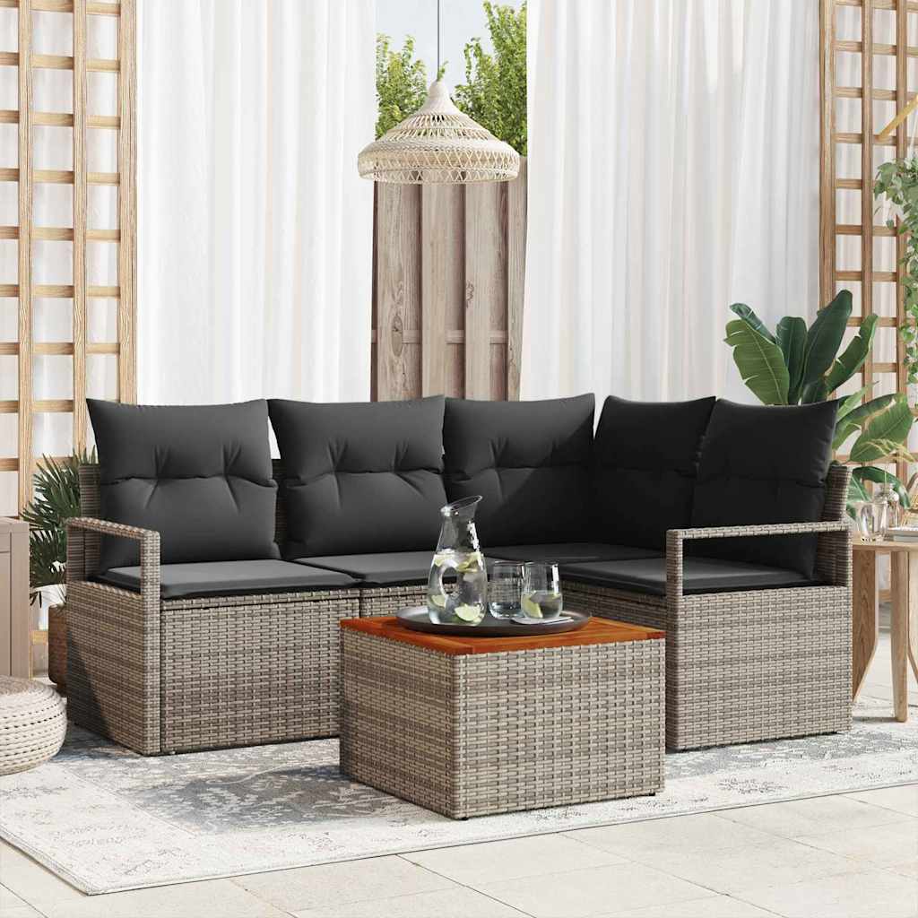 Gartensofa-set 5 stk. Grau Poly-Rattan