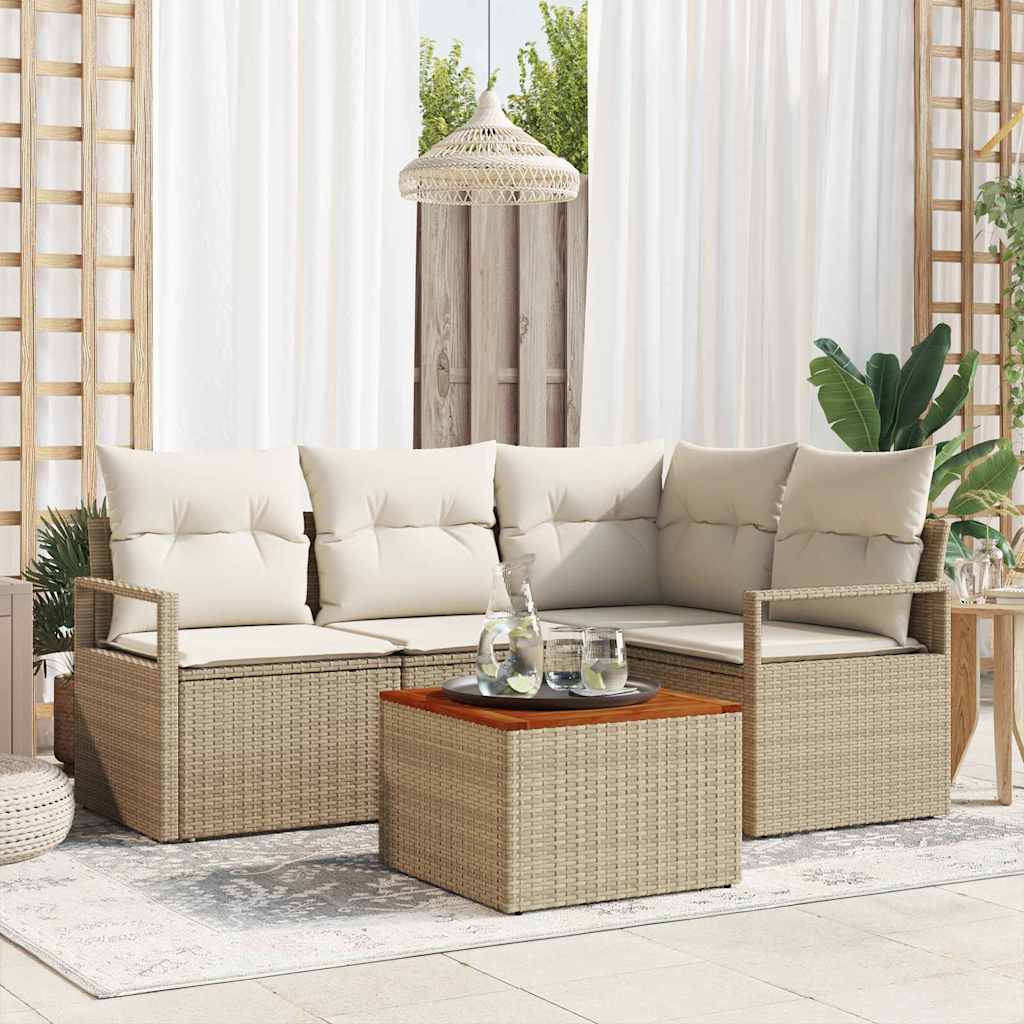 Gartensofa-set 5 stk. Beige und Creme Poly-Rattan