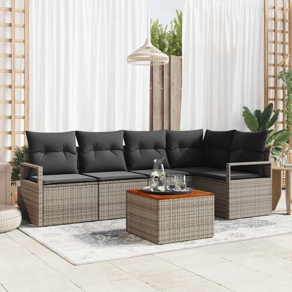 Gartensofa-set 6 stk. Grau Poly-Rattan