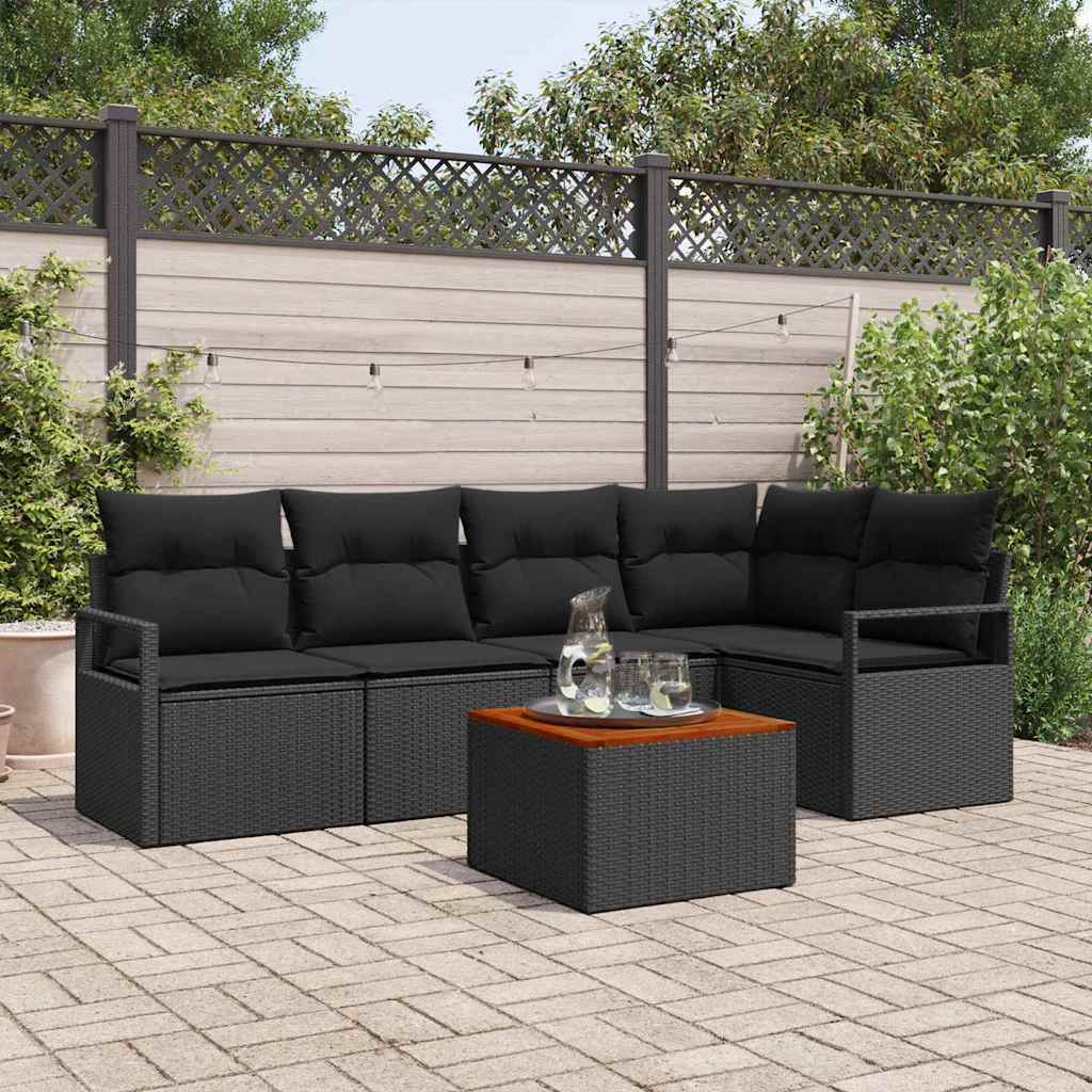 Gartensofa-set 6 stk. Schwarz Poly-Rattan