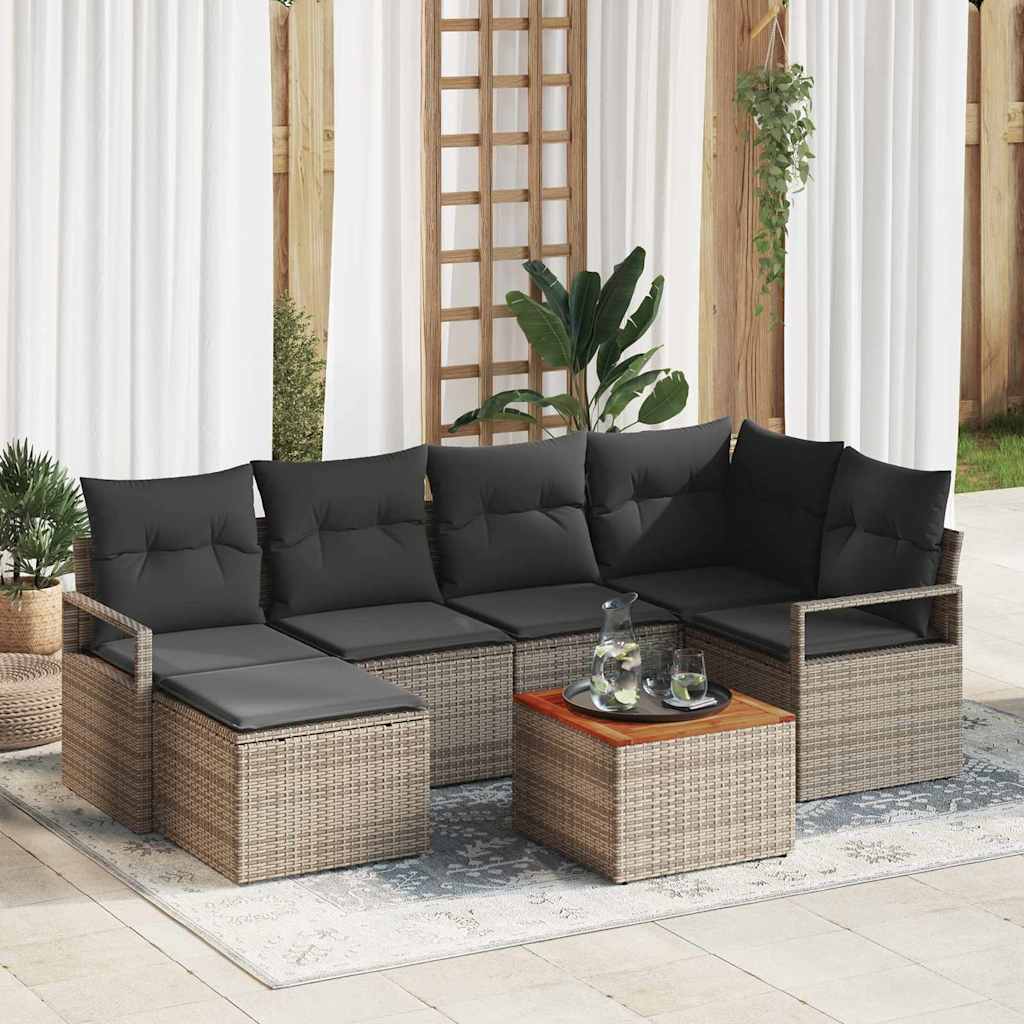 Gartensofa-set 7 stk. Grau Poly-Rattan