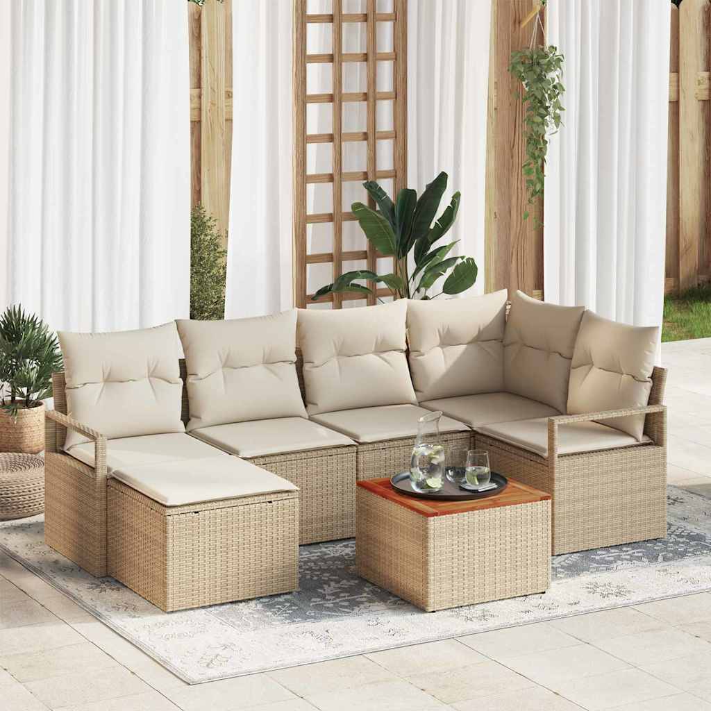Gartensofa-set 7 stk. Beige und Creme Poly-Rattan