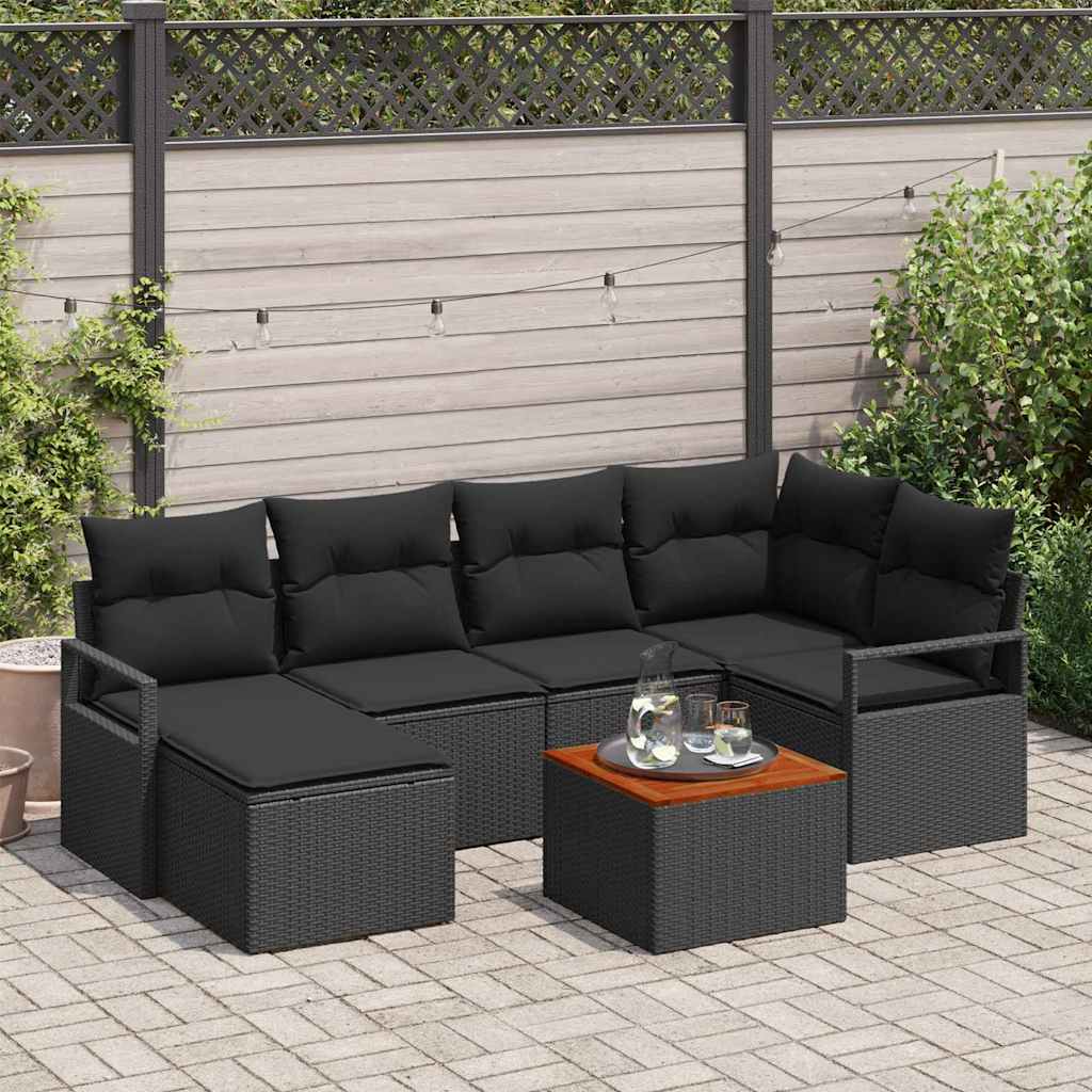 Gartensofa-set 7 stk. Schwarz Poly-Rattan