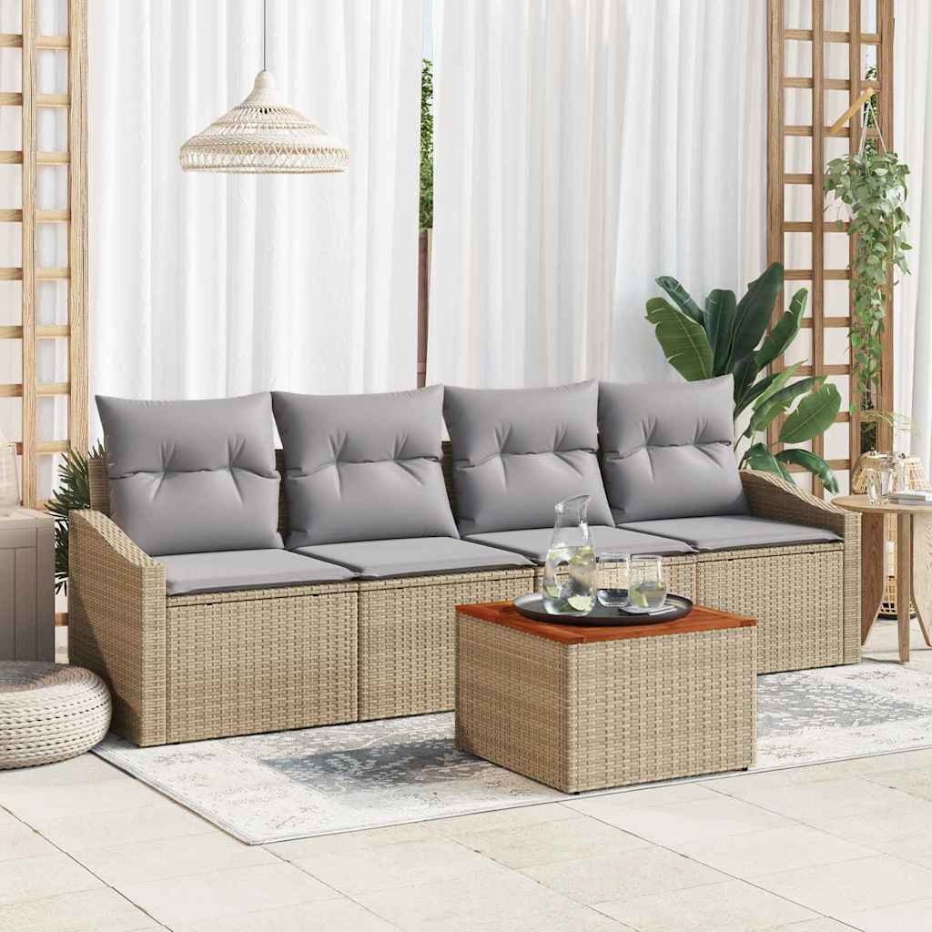 Gartensofa-set 5 stk. Beige und Hellgrau Poly-Rattan