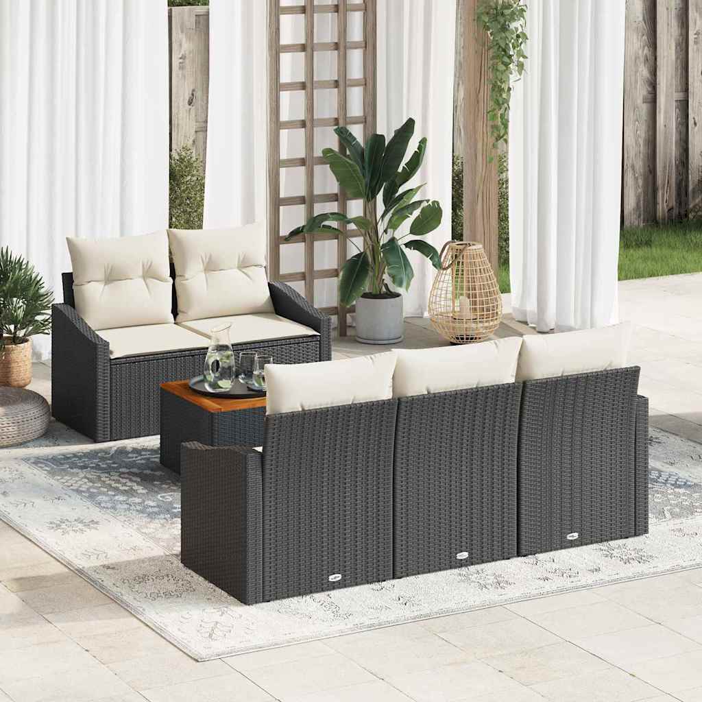 Gartensofa-set 6 stk. Schwarz und Creme Poly-Rattan