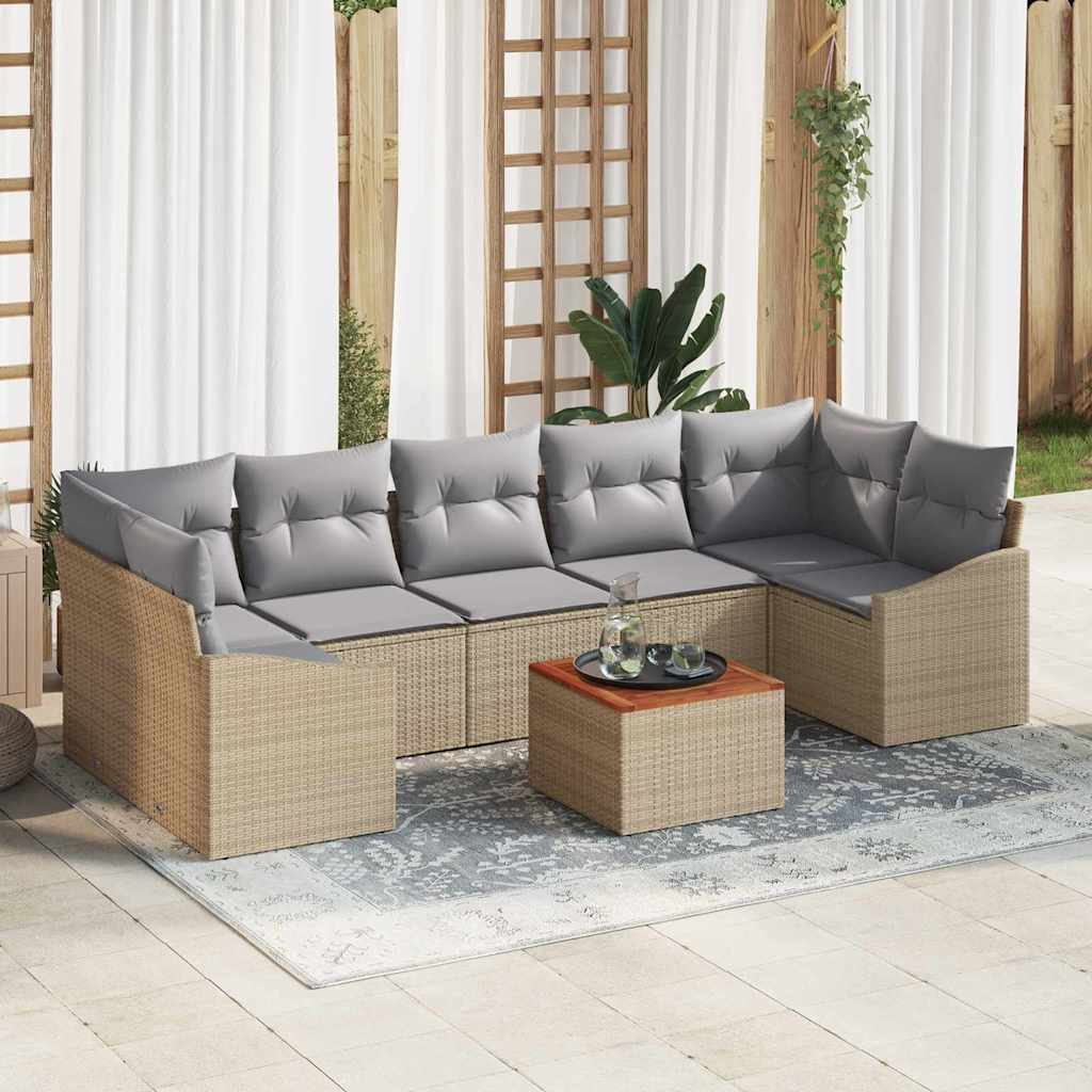 Gartensofa-set 8 stk. Beige und Hellgrau Poly-Rattan