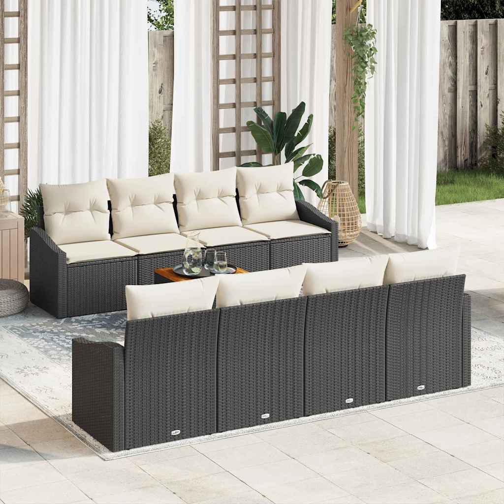 Gartensofa-set 9 stk. Schwarz und Creme Poly-Rattan
