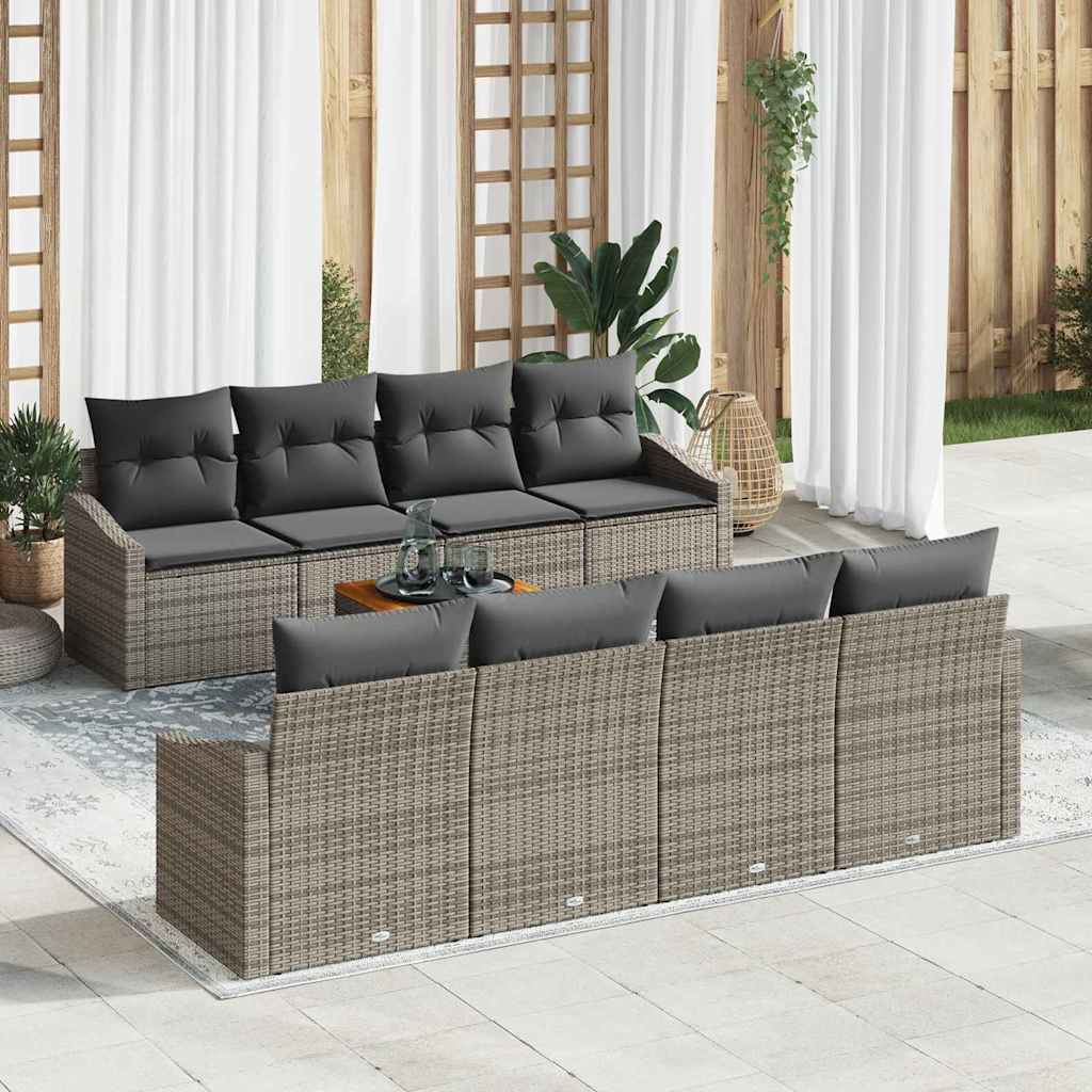 Gartensofa-set 9 stk. Grau Poly-Rattan