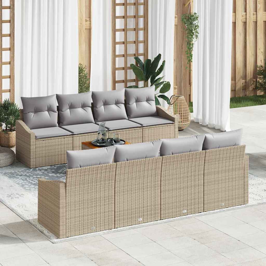 Gartensofa-set 9 stk. Beige und Hellgrau Poly-Rattan