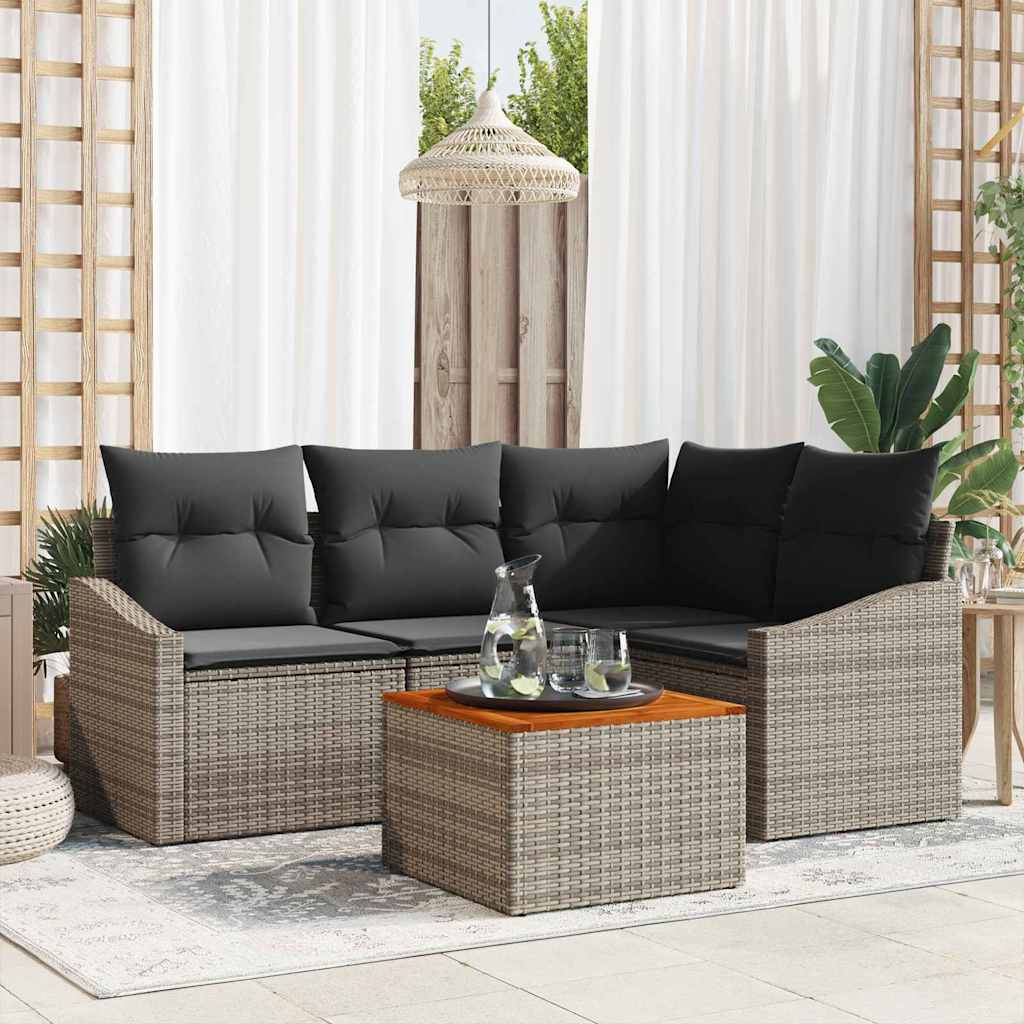 Gartensofa-set 5 stk. Grau Poly-Rattan