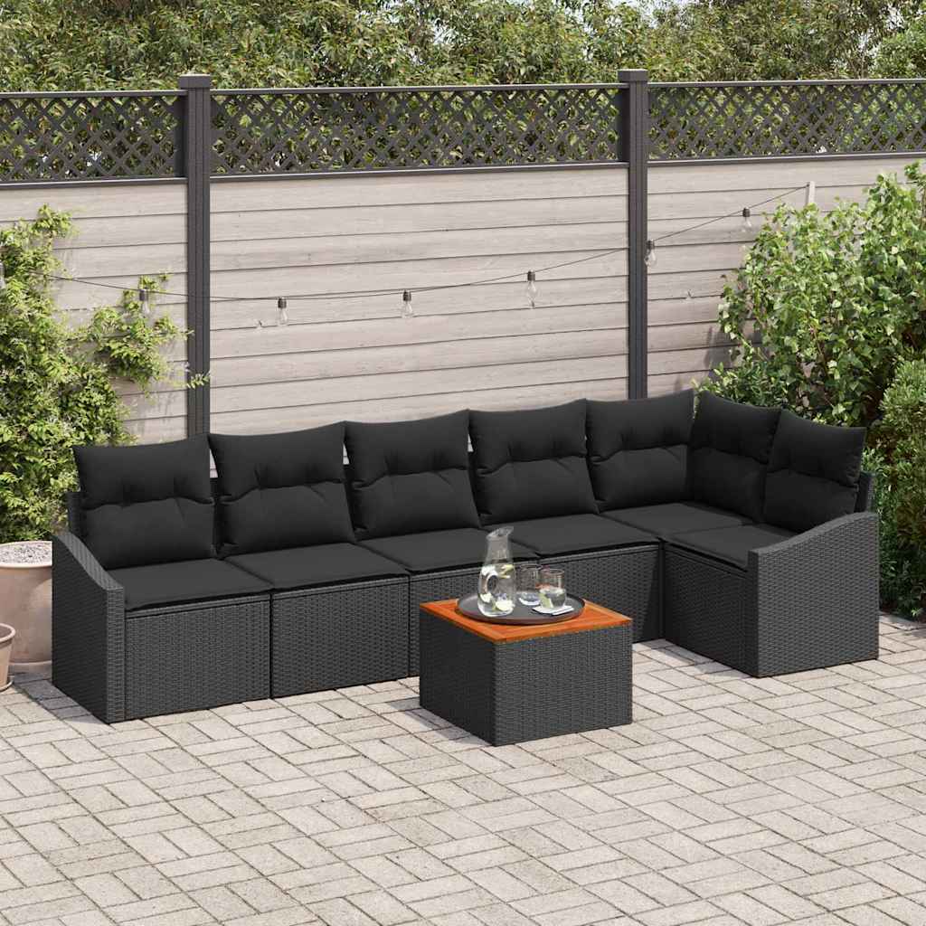 Gartensofa-set 7 stk. Schwarz Poly-Rattan