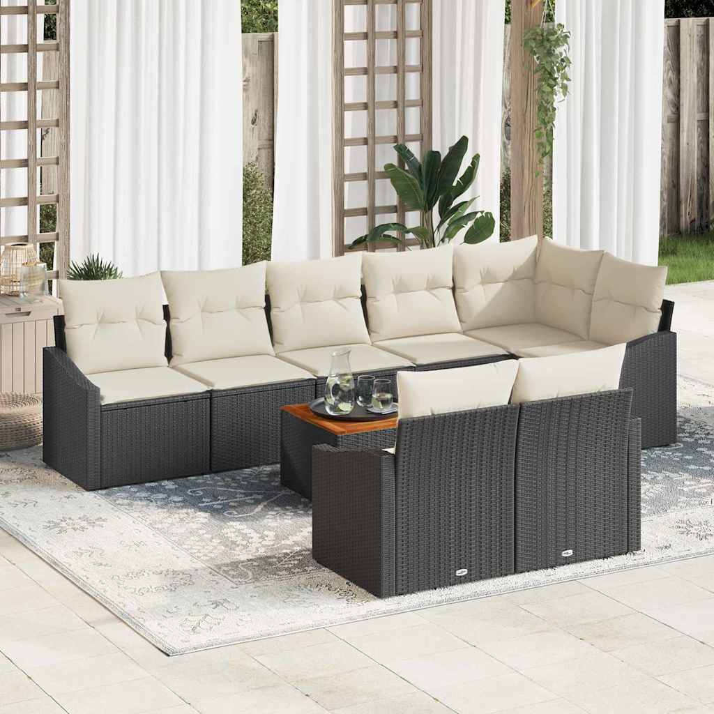Gartensofa-set 9 stk. Schwarz und Creme Poly-Rattan