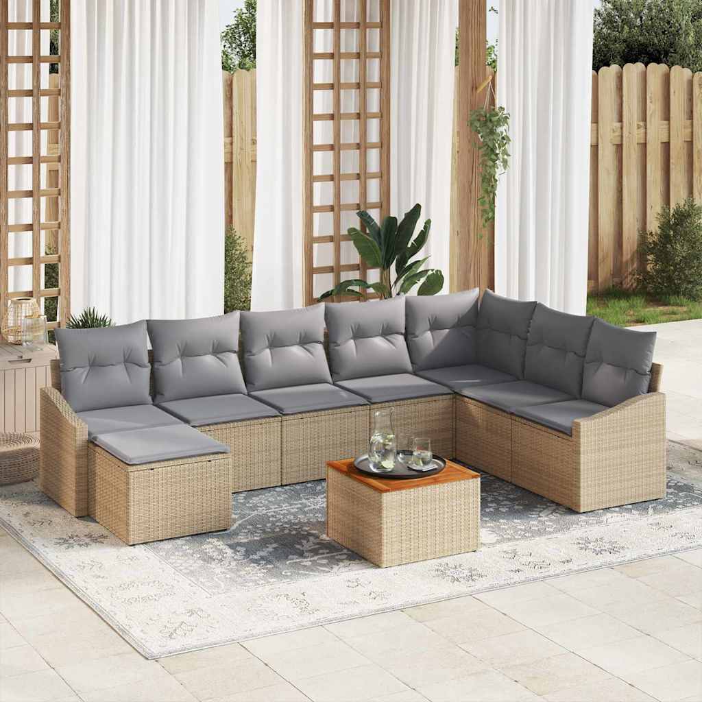 Gartensofa-set 9 stk. Beige und Hellgrau Poly-Rattan