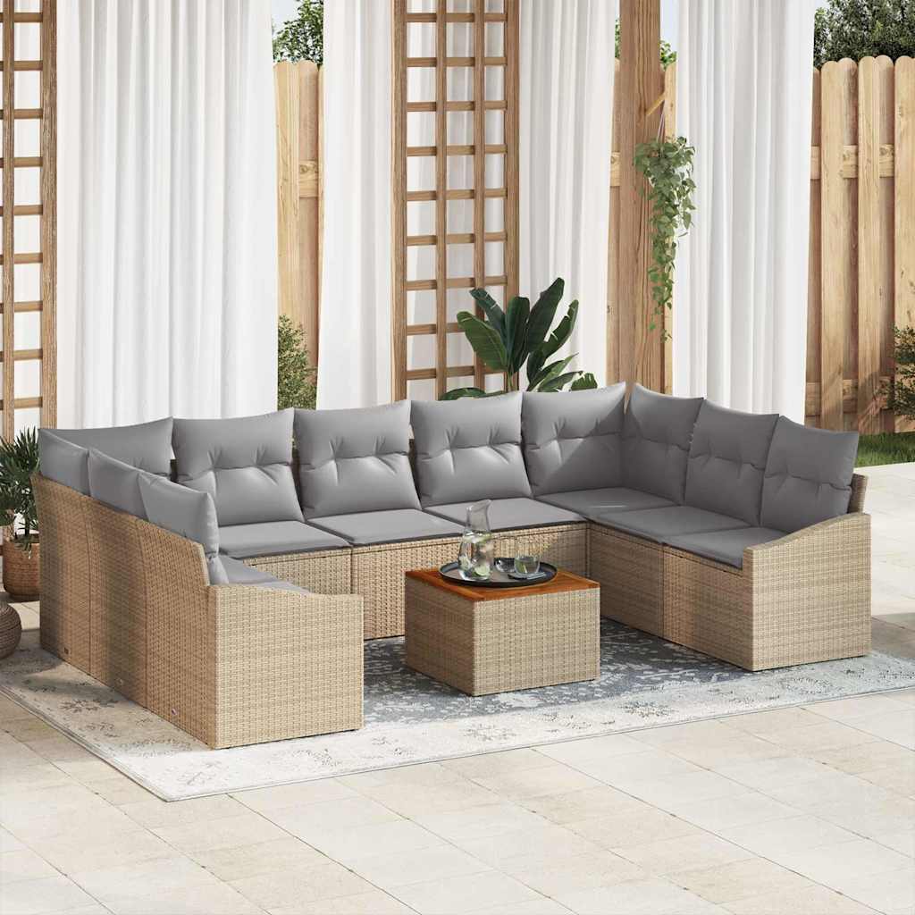 Gartensofa-set 10 stk. Beige und Hellgrau Poly-Rattan