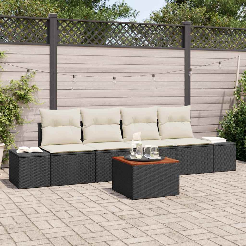 Gartensofa-set 5 stk. Schwarz und Creme Poly-Rattan