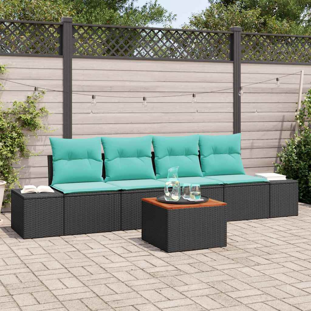 Gartensofa-set 5 stk. Schwarz und Türkis Poly-Rattan