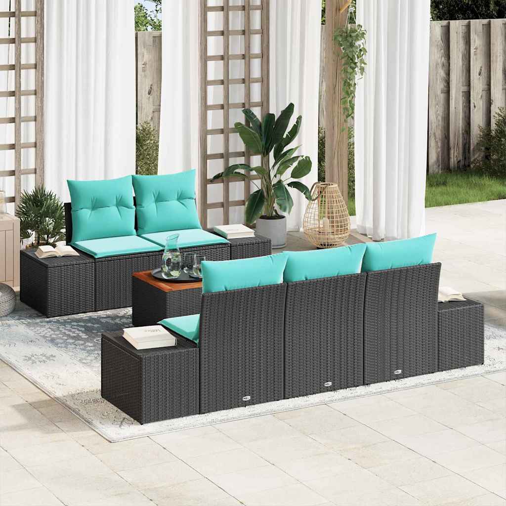 Gartensofa-set 6 stk. Schwarz und Türkis Poly-Rattan