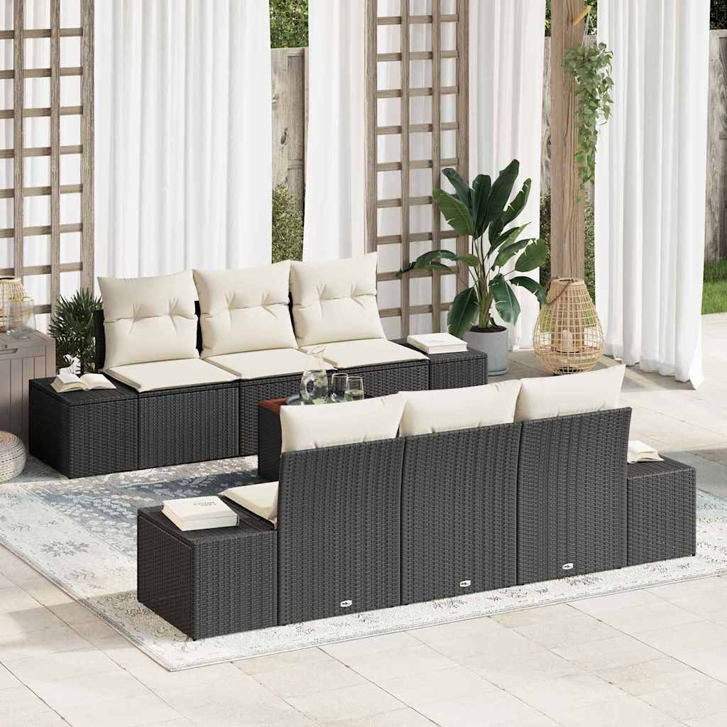 Gartensofa-set 7 stk. Schwarz und Creme Poly-Rattan
