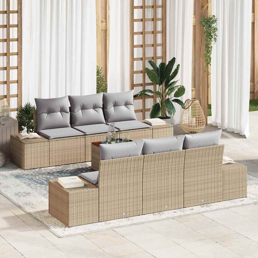 Gartensofa-set 7 stk. Beige und Hellgrau Poly-Rattan