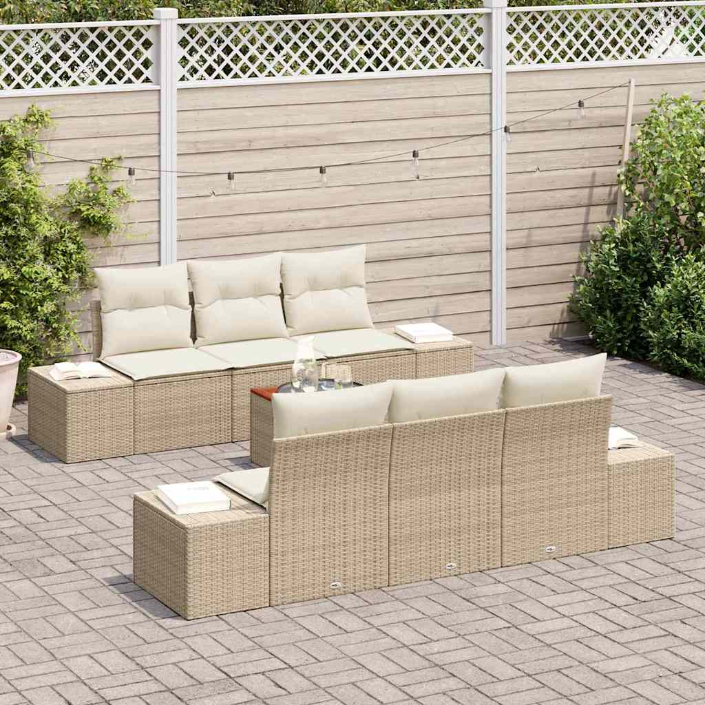 Gartensofa-set 7 stk. Beige und Creme Poly-Rattan