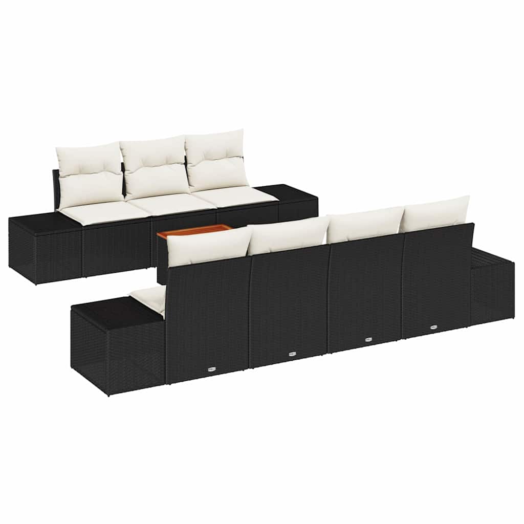 Gartensofa-set 8 stk. Schwarz und Creme Poly-Rattan