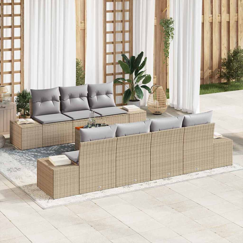 Gartensofa-set 8 stk. Beige und Hellgrau Poly-Rattan