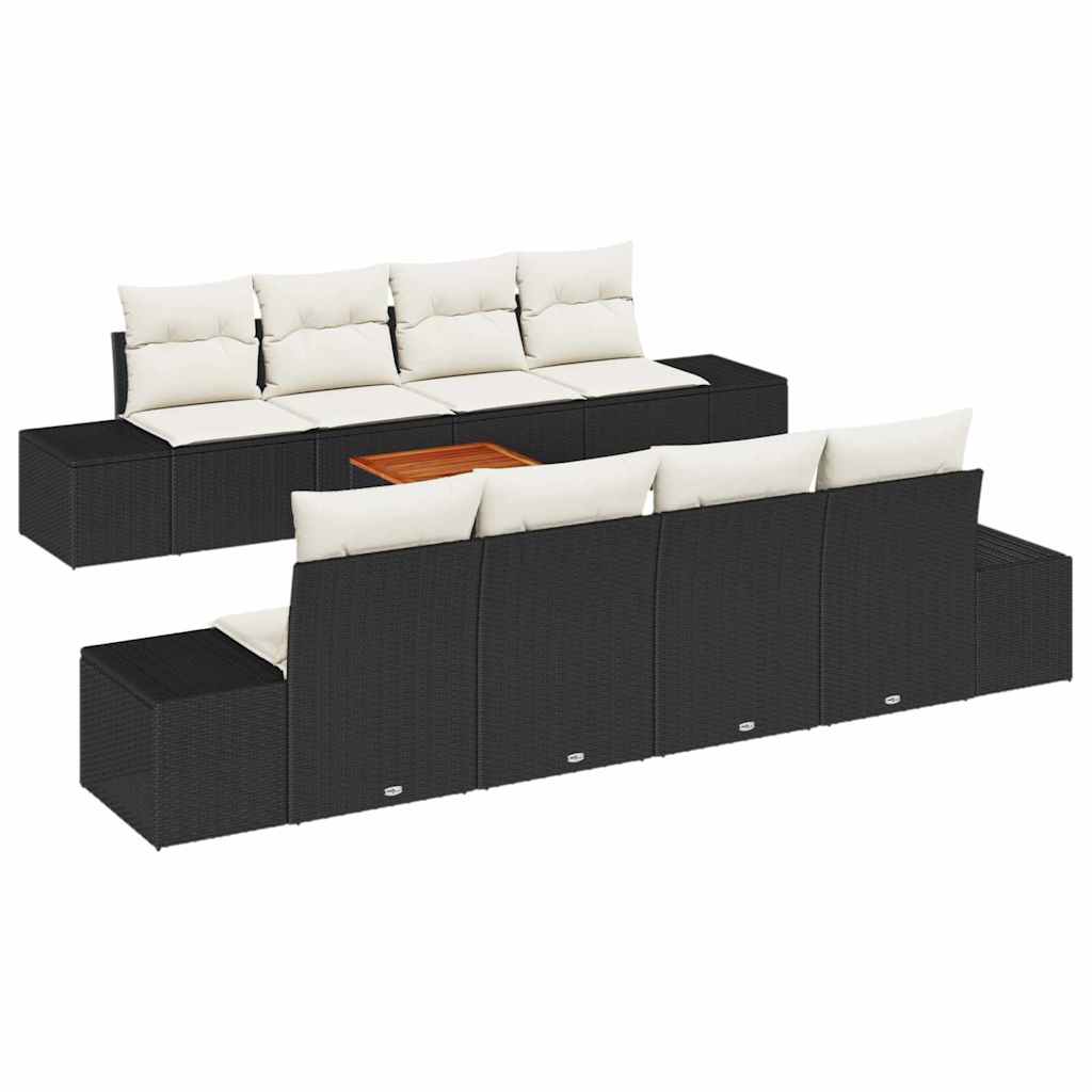 Gartensofa-set 9 stk. Schwarz und Creme Poly-Rattan