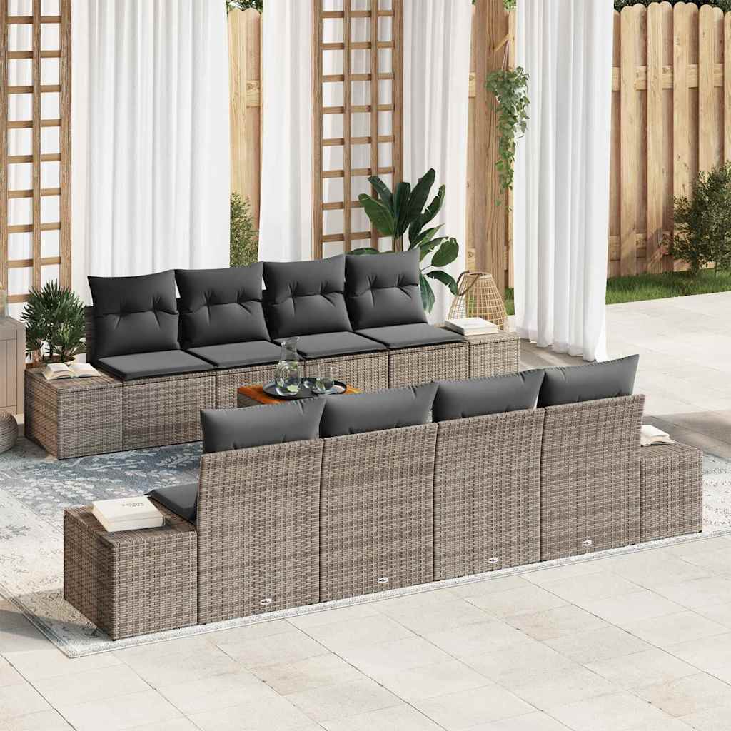 Gartensofa-set 9 stk. Grau Poly-Rattan