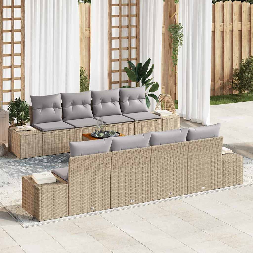 Gartensofa-set 9 stk. Beige und Hellgrau Poly-Rattan