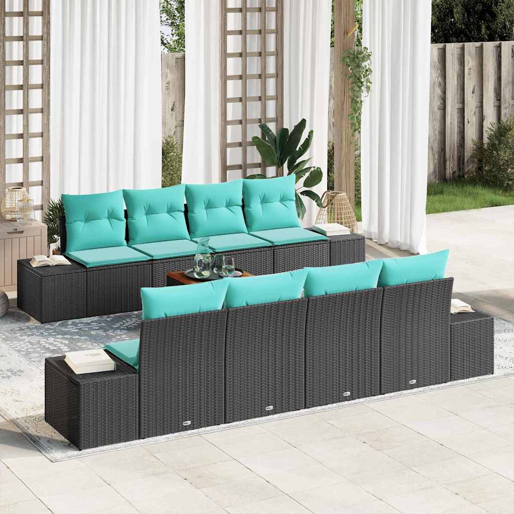 Gartensofa-set 9 stk. Schwarz und Türkis Poly-Rattan