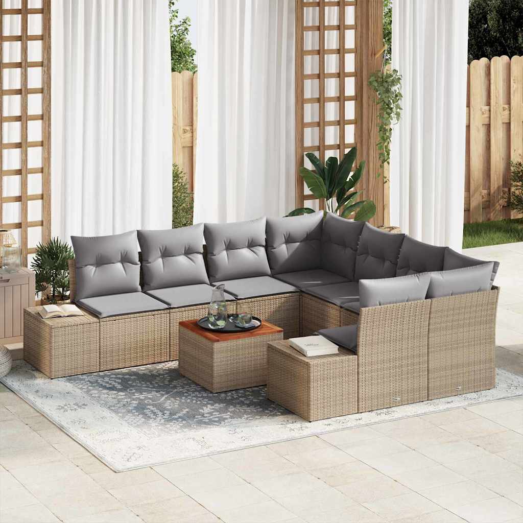 Gartensofa-set 9 stk. Beige und Hellgrau Poly-Rattan