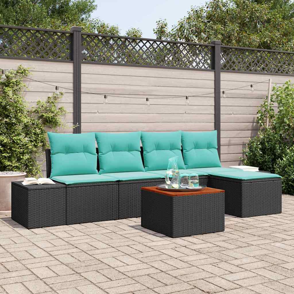 Gartensofa-set 6 stk. Schwarz und Türkis Poly-Rattan