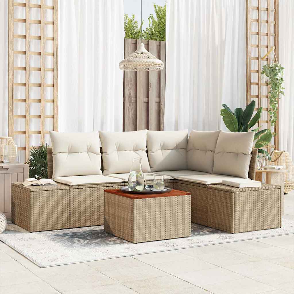 Gartensofa-set 5 stk. Beige und Creme Poly-Rattan