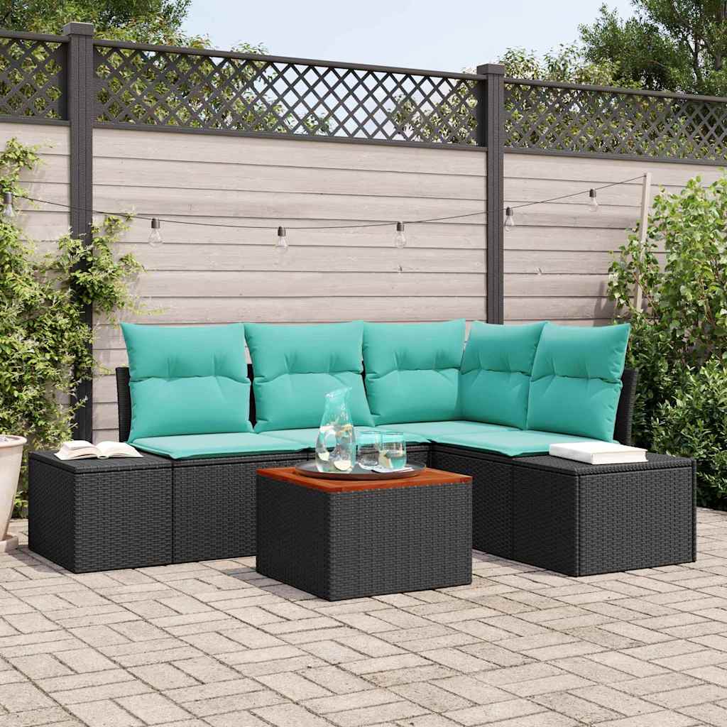 Gartensofa-set 5 stk. Schwarz und Türkis Poly-Rattan