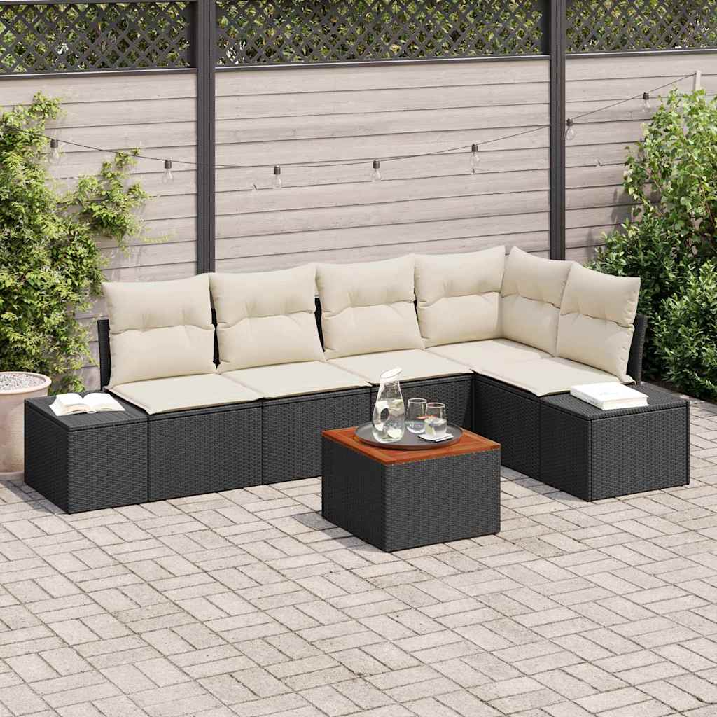 Gartensofa-set 6 stk. Schwarz und Creme Poly-Rattan