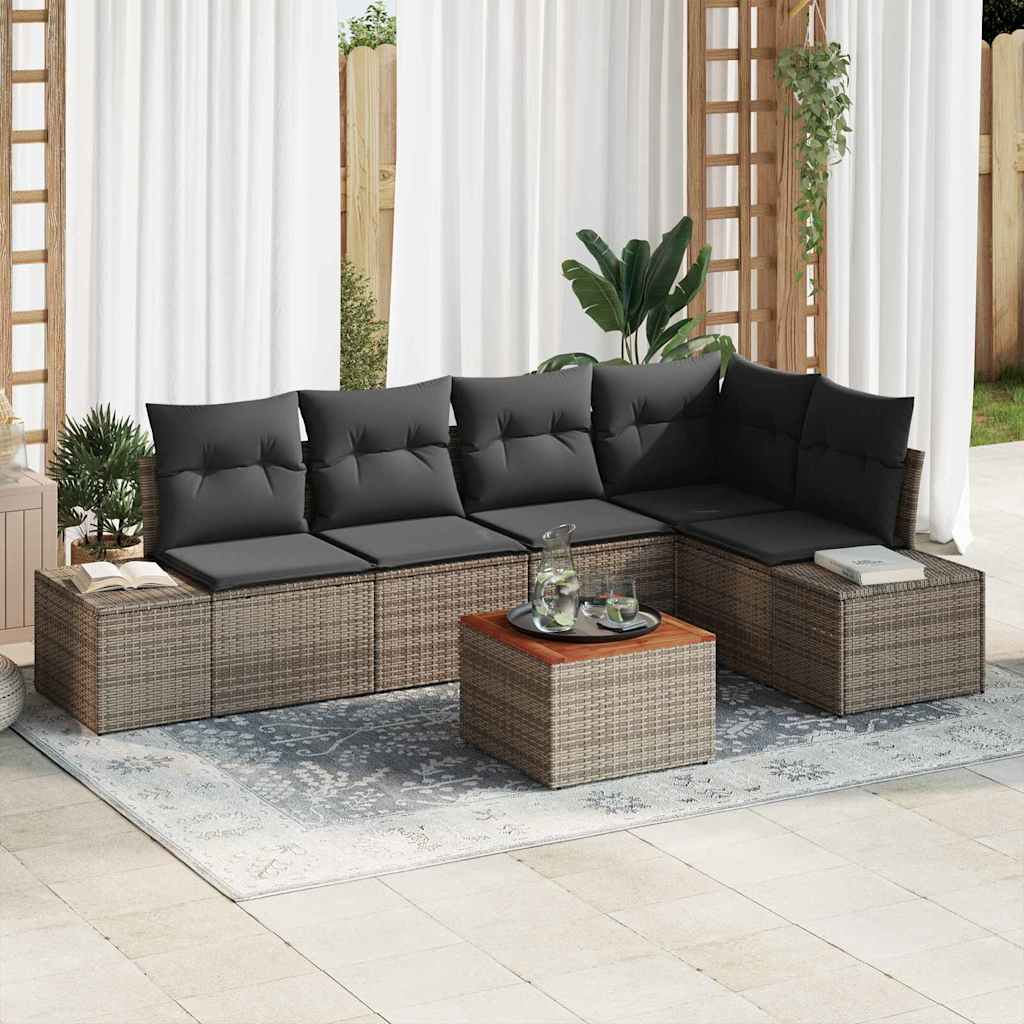 Gartensofa-set 6 stk. Grau Poly-Rattan