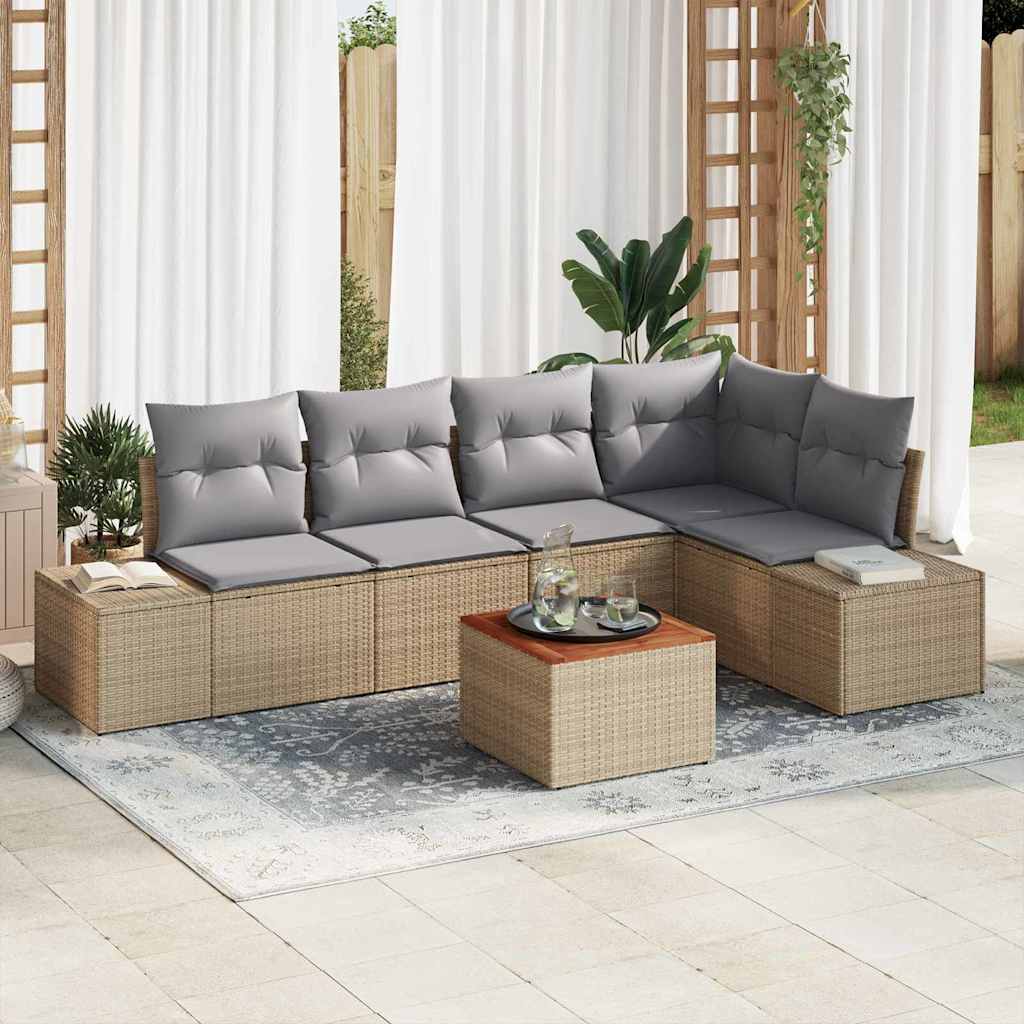 Gartensofa-set 6 stk. Beige und Hellgrau Poly-Rattan