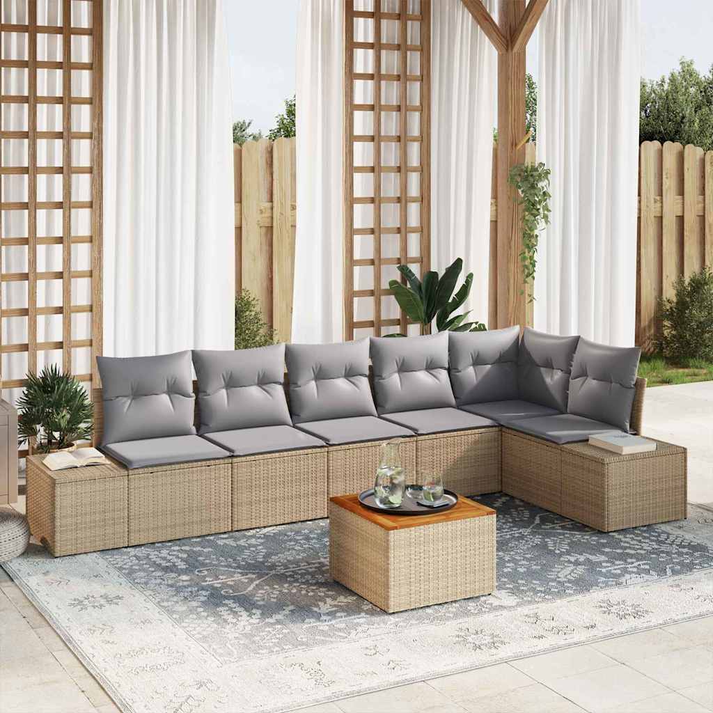 Gartensofa-set 7 stk. Beige und Hellgrau Poly-Rattan