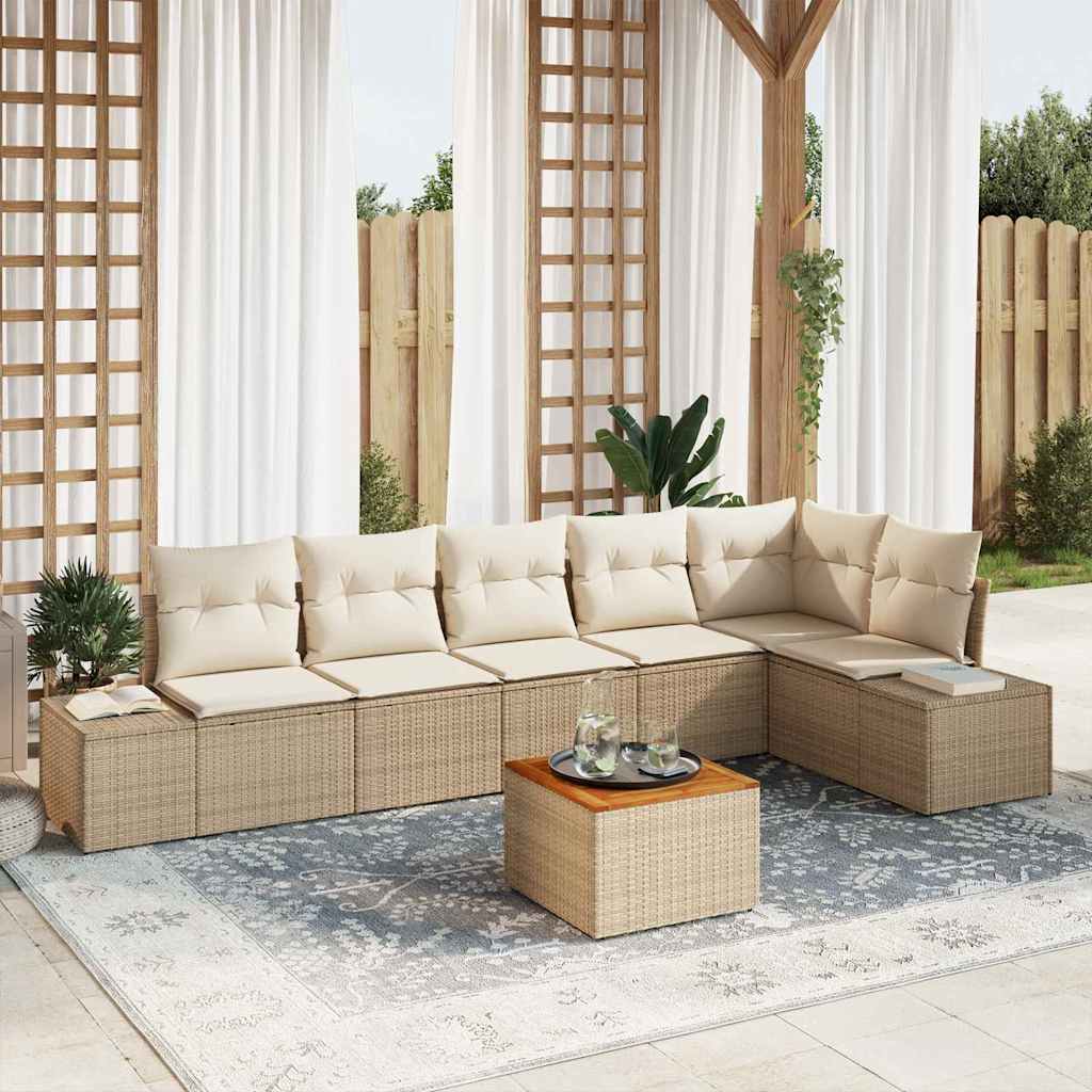 Gartensofa-set 7 stk. Beige und Creme Poly-Rattan