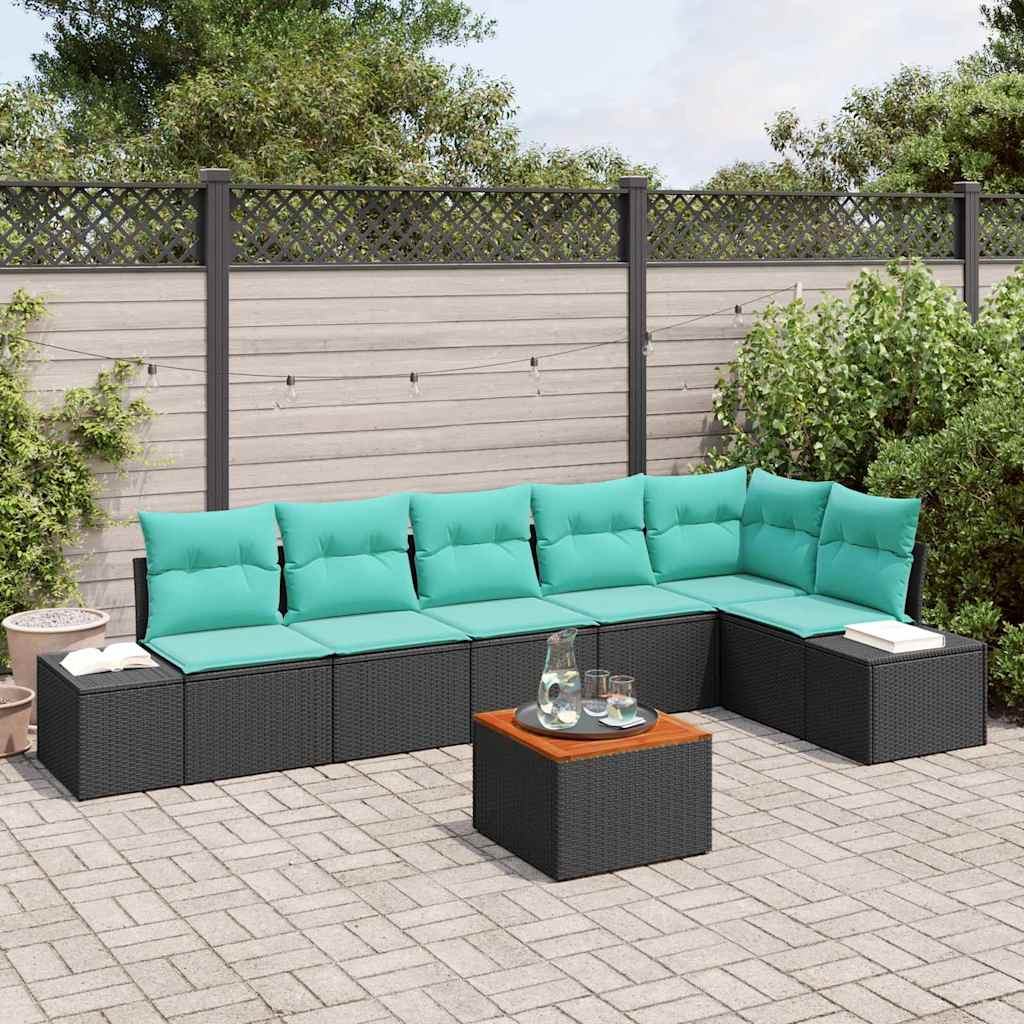 Garten-Sofa-Set 7 stk. Schwarz und Türkis
